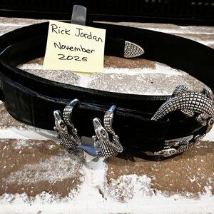 Jeff Deegan Black Gator Hornback Belt w/Sterling Silver Buckle Set Size 38/40